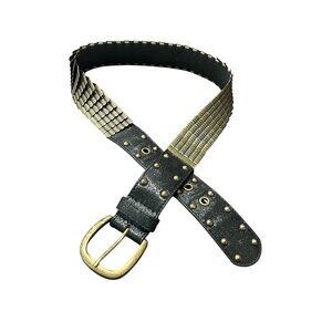 Amiee Lynn Black Gold Metallic Belt Studs Decorative Buckle Size ML Retro